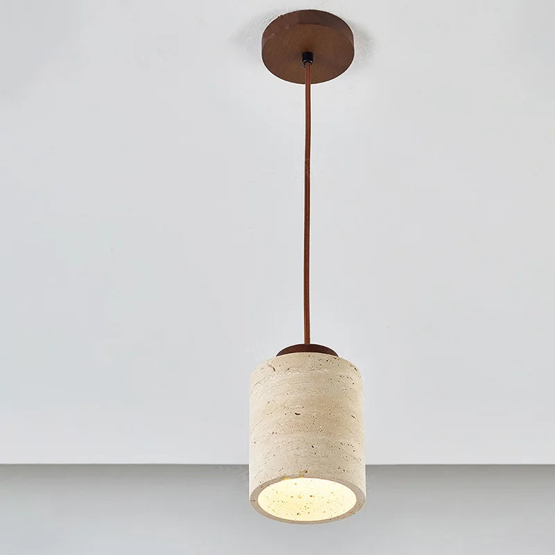 Wabi-Sabi Japanese Pendant Light | Modern Bedside Hanging Lamp with Yellow Cave Stone