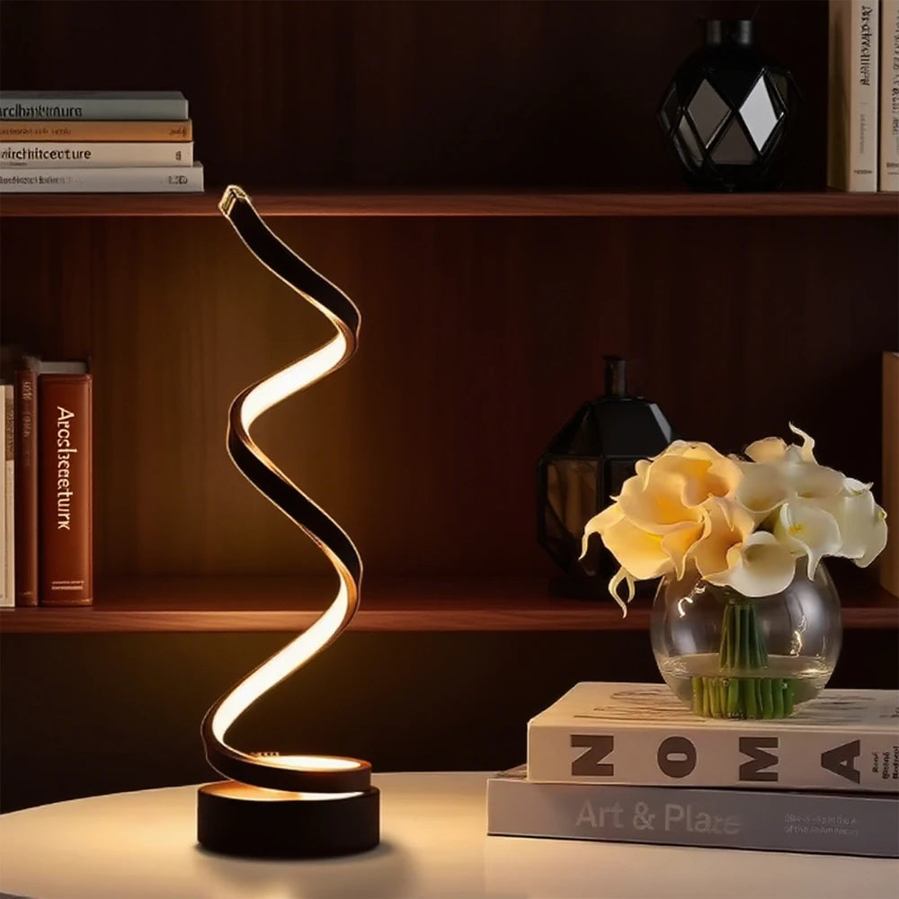 LED Spiral Dimmable Table Lamp | Adjustable Brightness Bedside Lamp for Home & Office