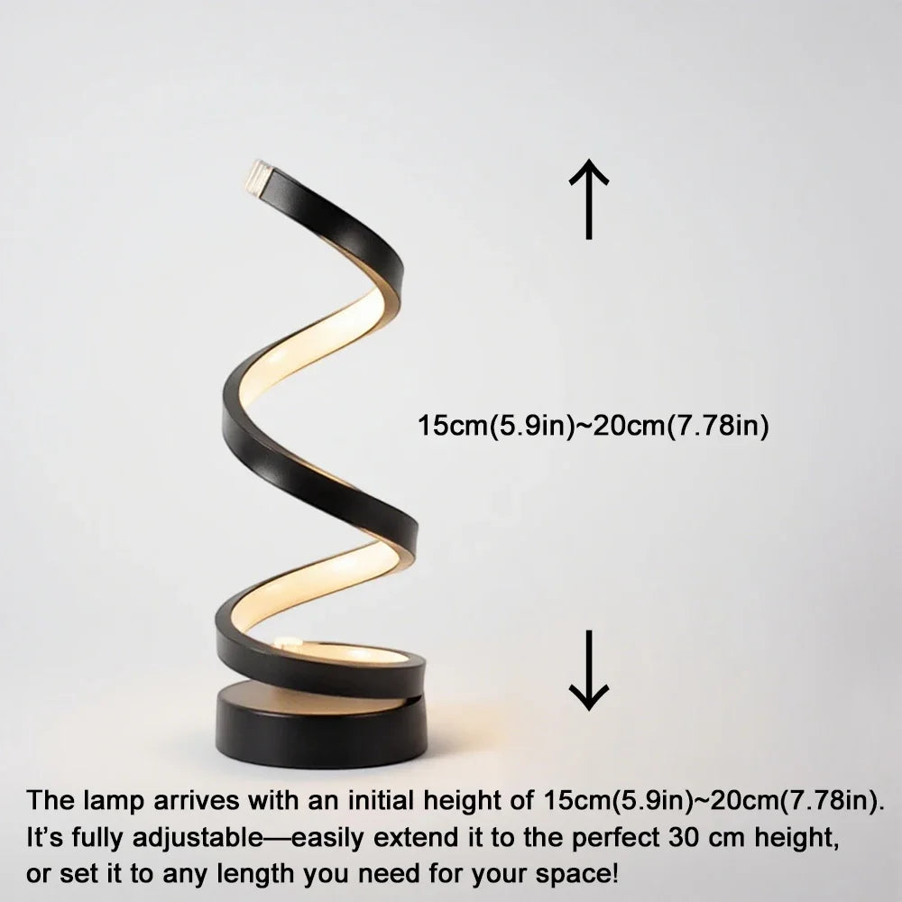 LED Spiral Dimmable Table Lamp | Adjustable Brightness Bedside Lamp for Home & Office