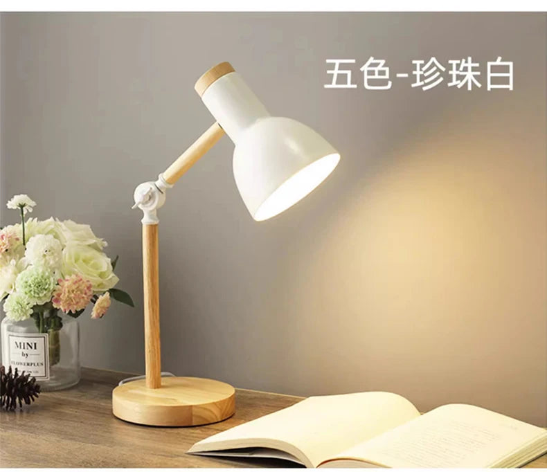 Creative Nordic Wooden LED Table Lamp – Adjustable Head Eye-Protection Bedside Desk Light for Reading & Study