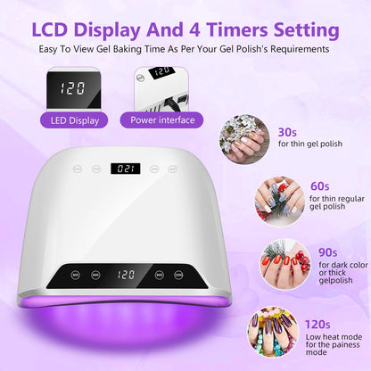 Big Space 320W UV LED Nail Lamp for Gel Polish – 72 LEDs, Dual LCD Screens, Professional Nail Dryer