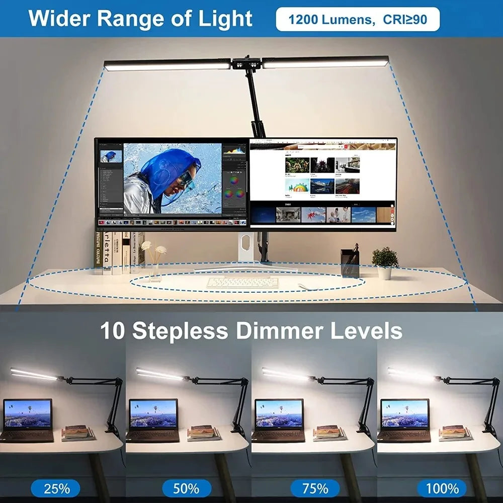 LED Double Head Desk Lamp – Extra Wide Adjustable Desk Light for Home Office