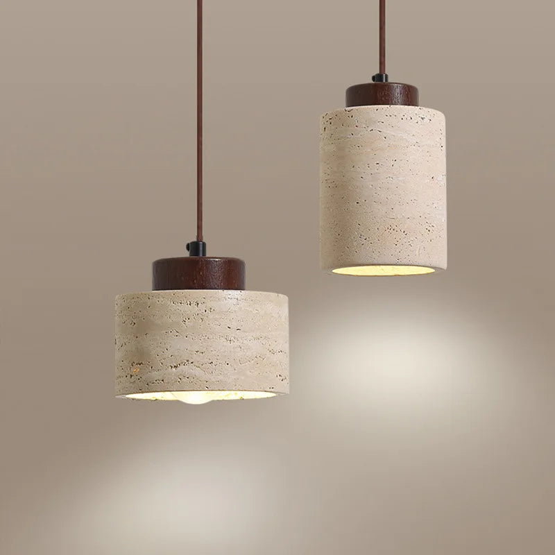 Wabi-Sabi Japanese Pendant Light | Modern Bedside Hanging Lamp with Yellow Cave Stone