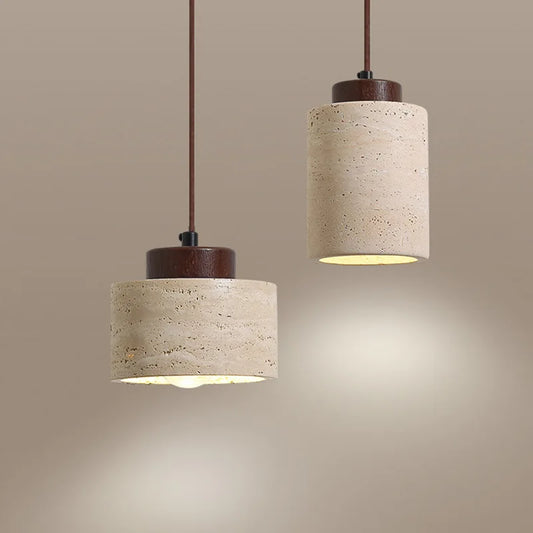 Wabi-Sabi Japanese Pendant Light | Modern Bedside Hanging Lamp with Yellow Cave Stone