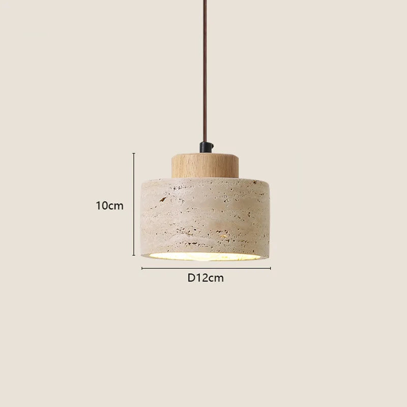 Wabi-Sabi Japanese Pendant Light | Modern Bedside Hanging Lamp with Yellow Cave Stone
