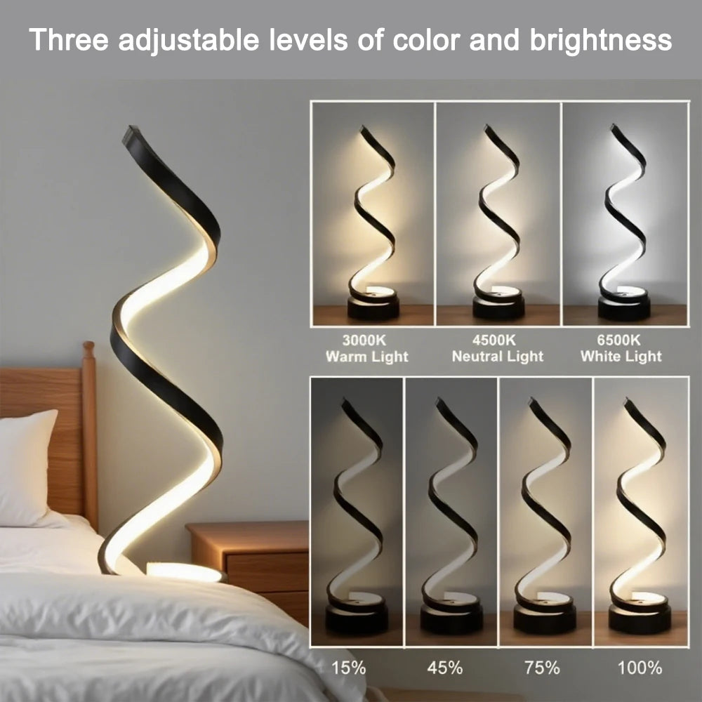 LED Spiral Dimmable Table Lamp | Adjustable Brightness Bedside Lamp for Home & Office
