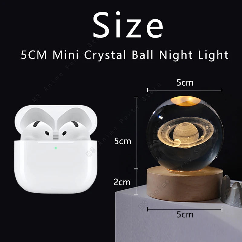 3D Crystal Ball LED Night Light | Galaxy Saturn Moon Lamp for Bedside & Kids Gift (5cm)
