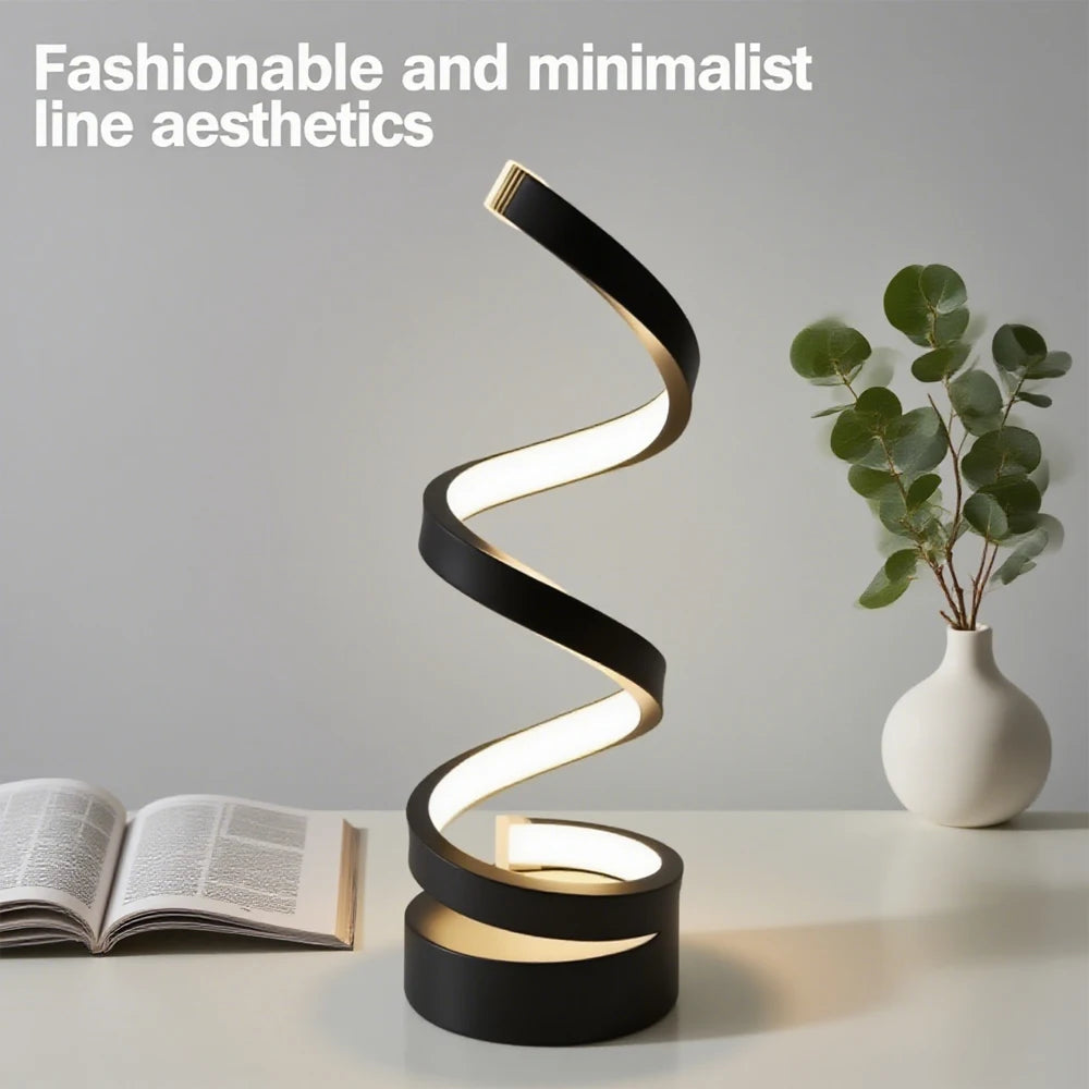 LED Spiral Dimmable Table Lamp | Adjustable Brightness Bedside Lamp for Home & Office