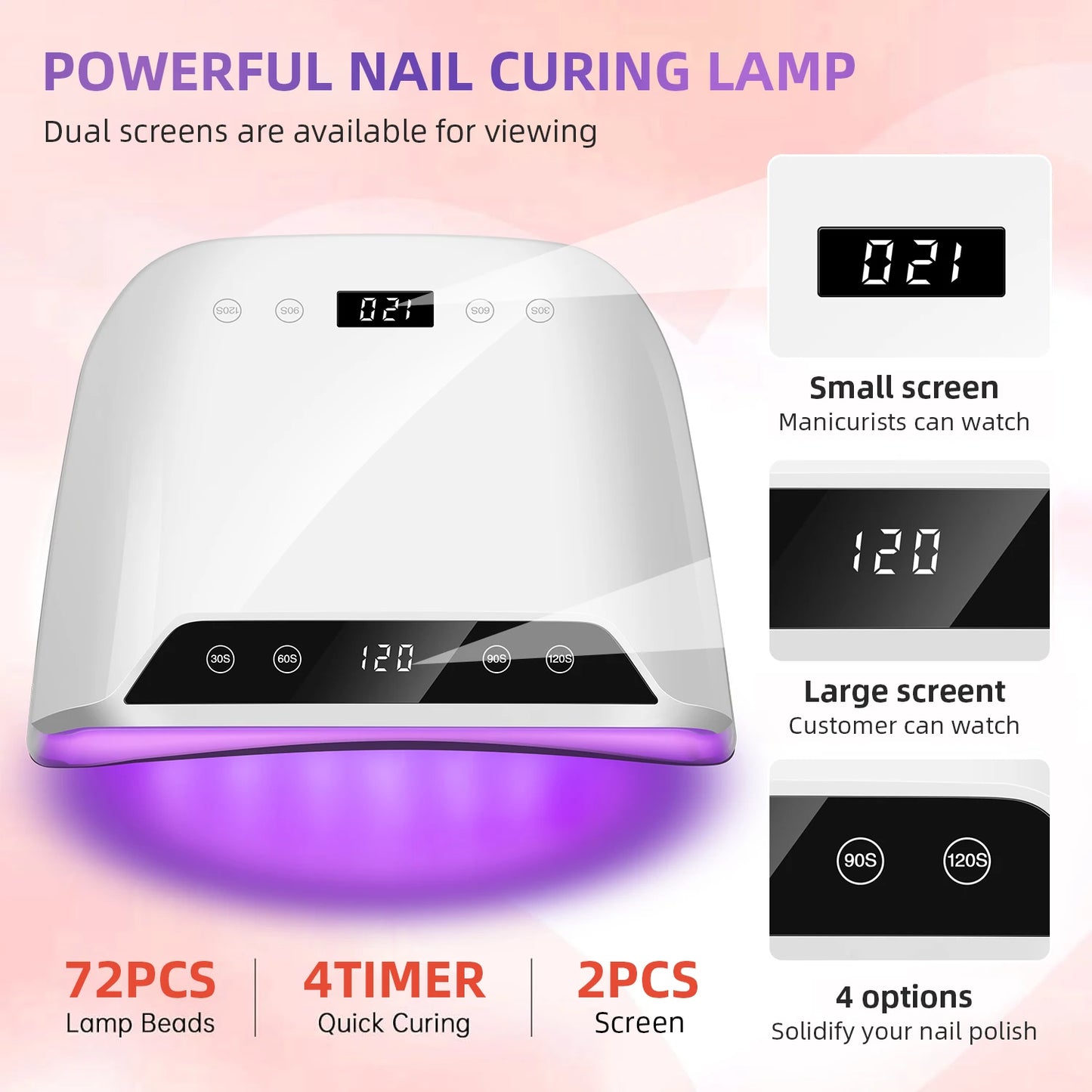 Big Space 320W UV LED Nail Lamp for Gel Polish – 72 LEDs, Dual LCD Screens, Professional Nail Dryer