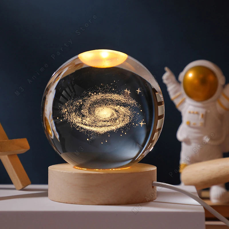 3D Crystal Ball LED Night Light | Galaxy Saturn Moon Lamp for Bedside & Kids Gift (5cm)
