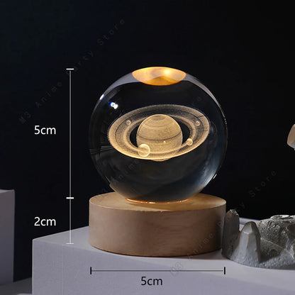 3D Crystal Ball LED Night Light | Galaxy Saturn Moon Lamp for Bedside & Kids Gift (5cm)