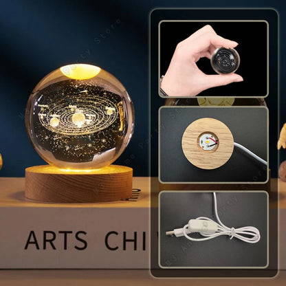 3D Crystal Ball LED Night Light | Galaxy Saturn Moon Lamp for Bedside & Kids Gift (5cm)