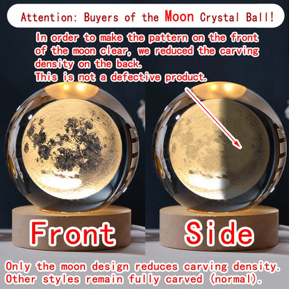 3D Crystal Ball LED Night Light | Galaxy Saturn Moon Lamp for Bedside & Kids Gift (5cm)