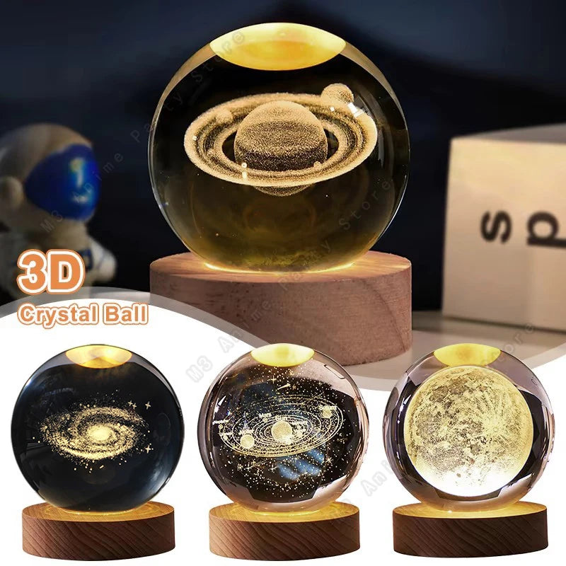 3D Crystal Ball LED Night Light | Galaxy Saturn Moon Lamp for Bedside & Kids Gift (5cm)